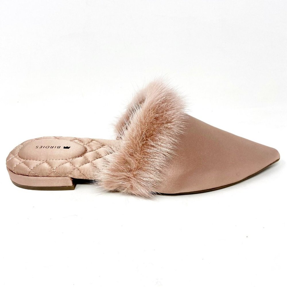 Birdies The Dove French Rose Womens Slip On Mink Fur Pointed Toe Mules - Picture 1 of 5